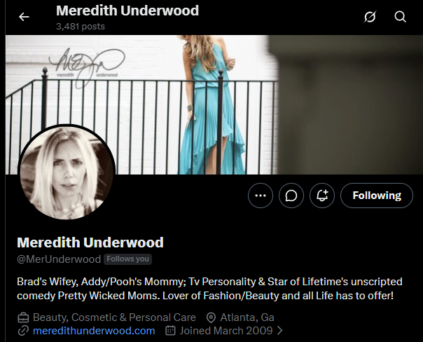 Meredith Underwood X profile screenshot